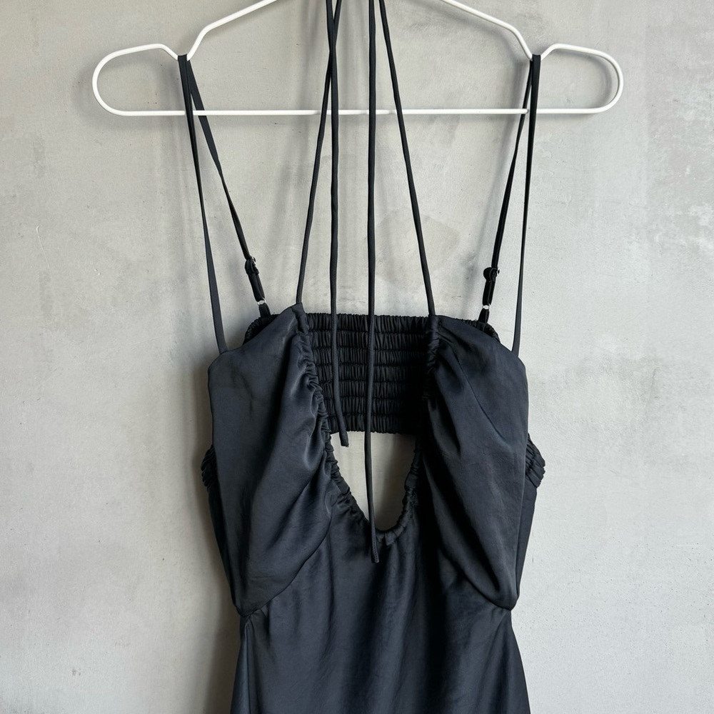A.L.C. Sienna Halter Neck Satin Midi Dress Black Open Back - Picture 3 of 8